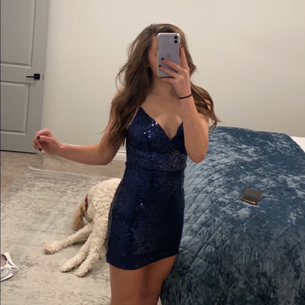 Super cute, navy blue, sequenced dress.